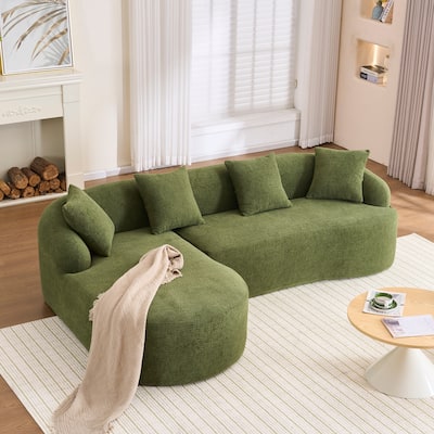 Modern Chenille L-Shaped Modular Sectional Sofa with Curved Chaise and 4 Pillows for Living Room