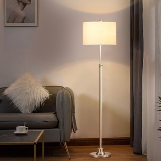 KAWOTI 63.5" Modern Adjustable Floor Lamp with White Linen Shade
