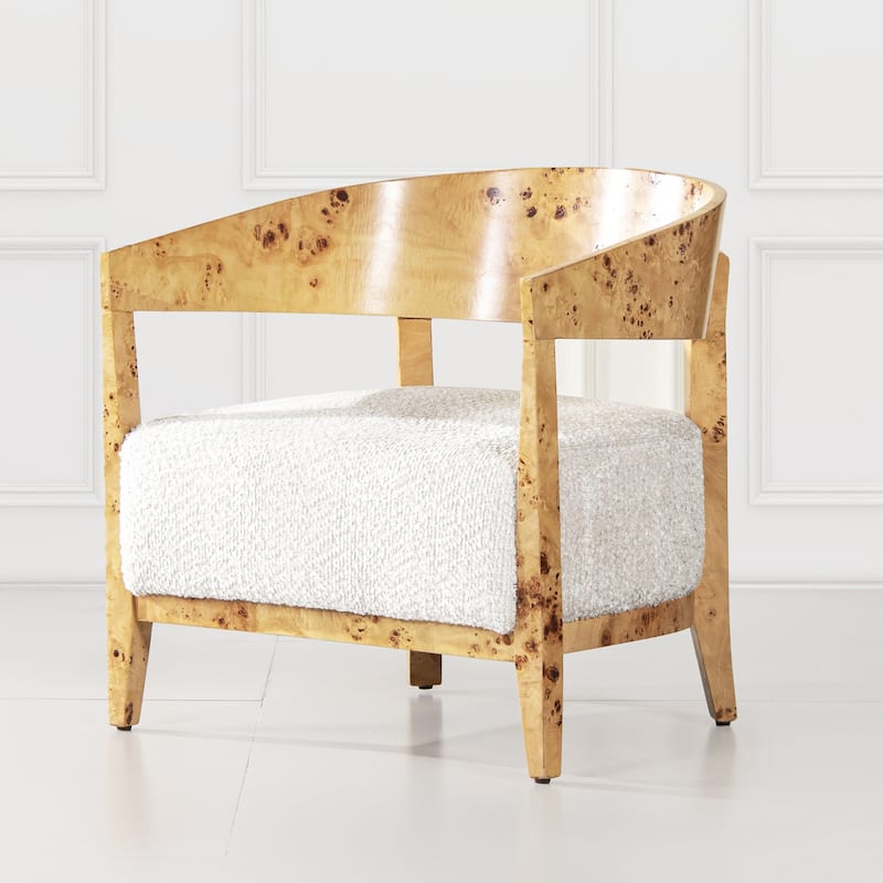 Madrid 26.5" Curved Barrel Burl Wood Accent Arm Chair
