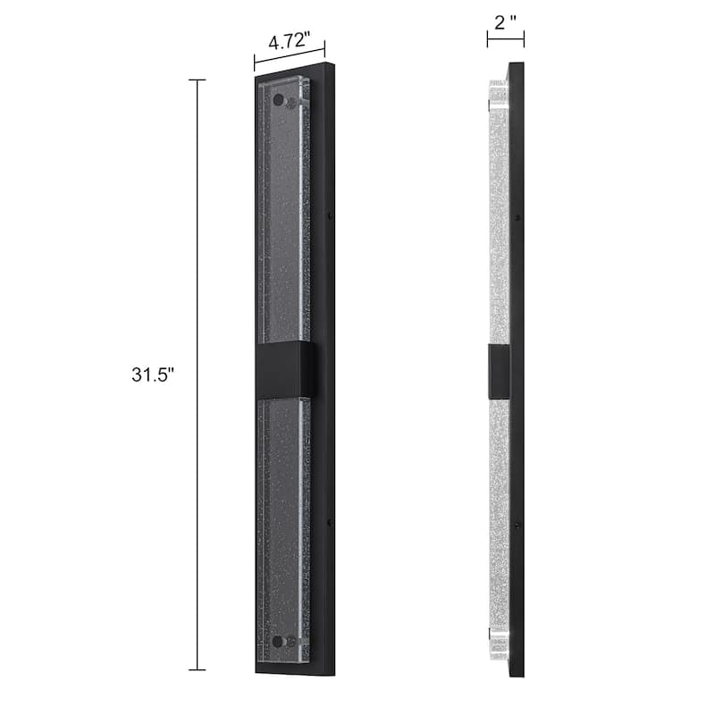 2-Light 31" Outdoor Linear Integrated LED Wall Sconce with Crystal Bulbble Glass - H31.5" x W4.7" x D2"