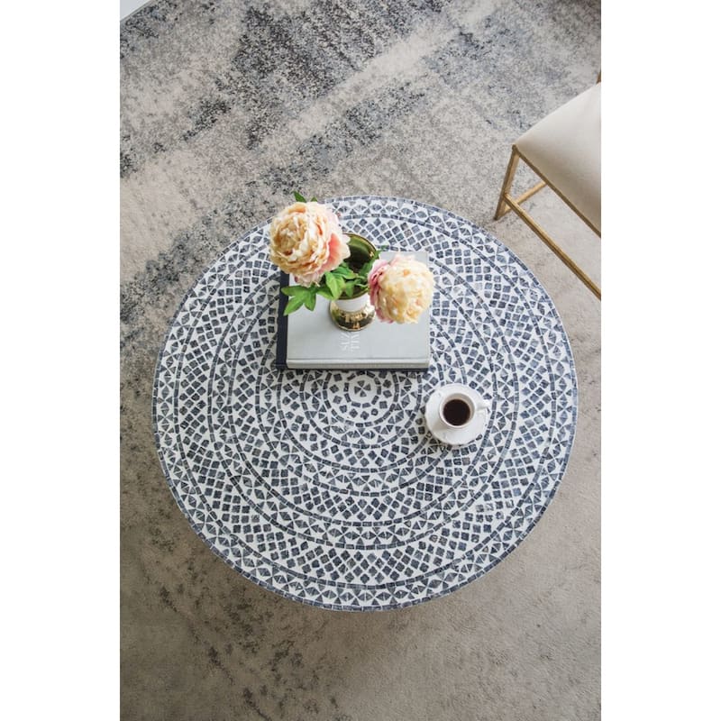 Janus Capiz Coffee Table with Pedestal Base - 35.25" - Gray, Beige, and Gold