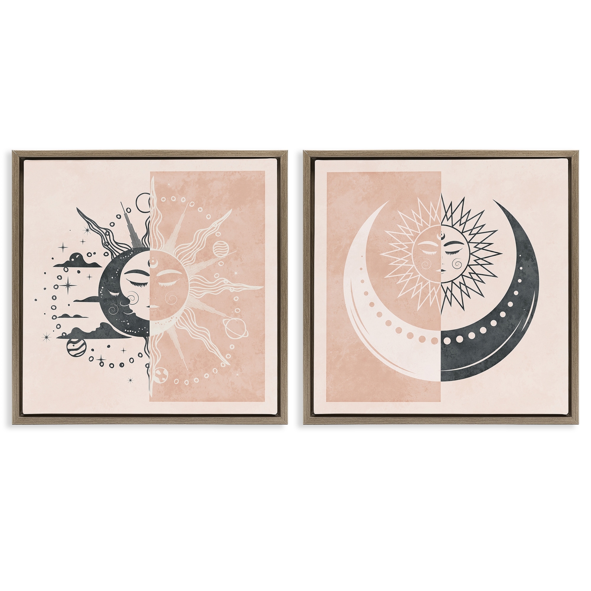 Stupell Boho Two Tone Moon Sun Framed Floater Canvas Wall Art Design By Nina Blue (Set of 2)