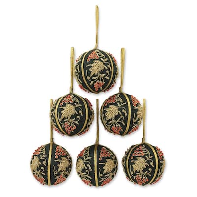 Beaded ornaments, 'Forest Bliss' (set of 6)