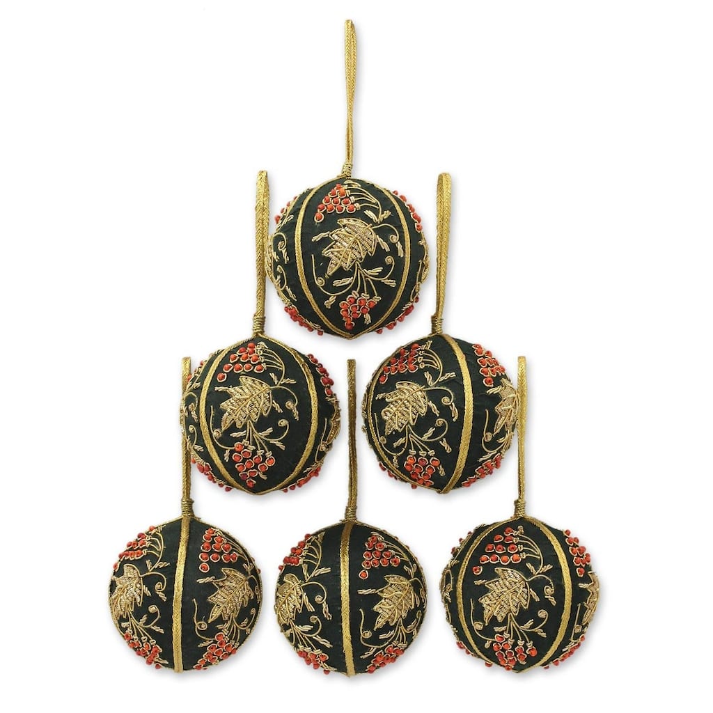 Beaded ornaments, 'Forest Bliss' (set of 6)