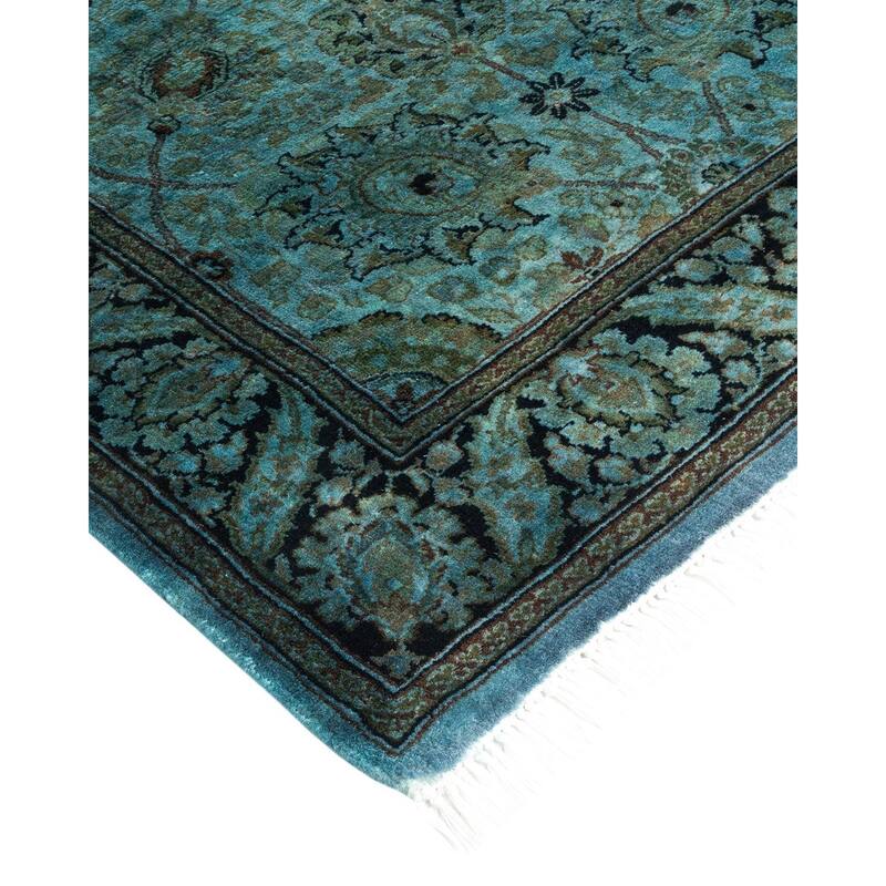 Overton Hand Knotted Wool Vintage Inspired Modern Contemporary Overdyed Blue Runner Rug - 2' 7" x 11' 0"