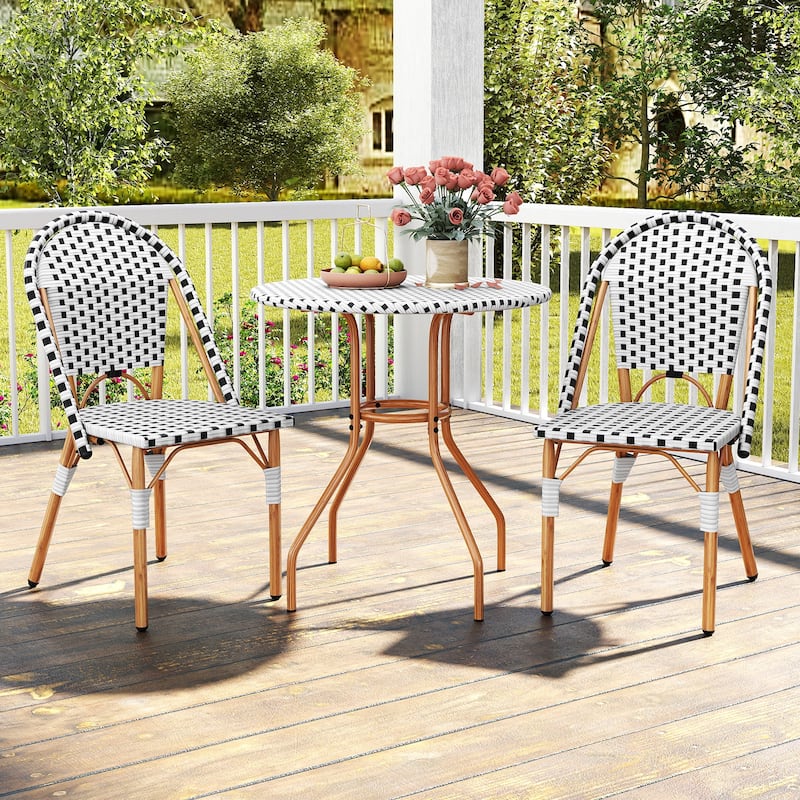 Gymax 3 Piece French Bistro Table Chair Set Outdoor Wicker Round Table