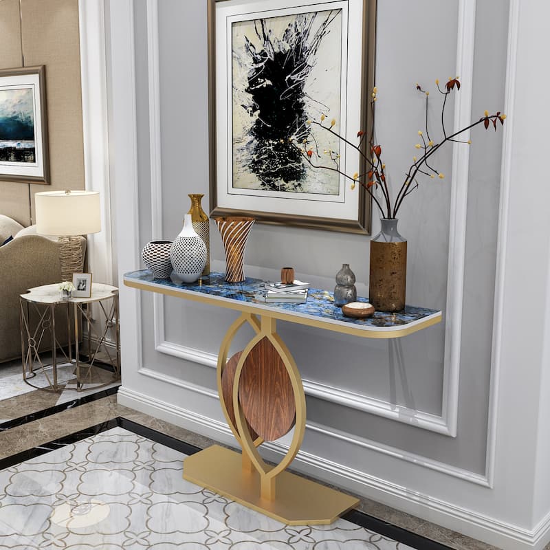 48" Modern Console Marble Table with Gold Base Entryway Living Room - 48"x12"x31"