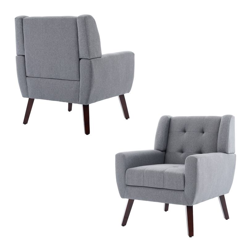 Tufted Wingback Accent Chairs Linen/Faux Leather/Velvet Armchairs Set of 2
