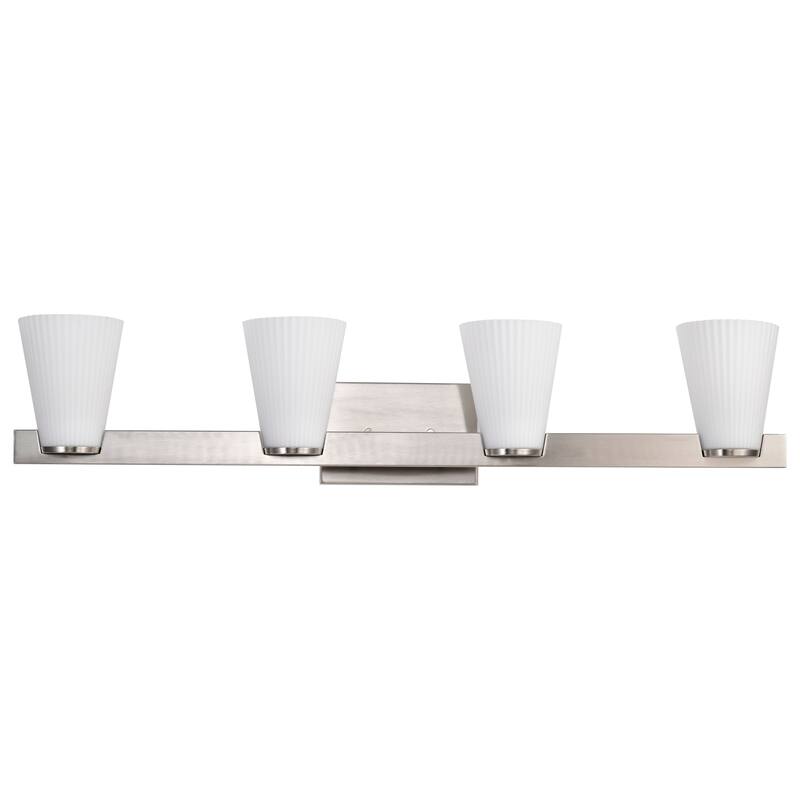 Royale 4 Light Vanity Brushed Nickel Finish Ribbed White Glass - Brushed Nickel