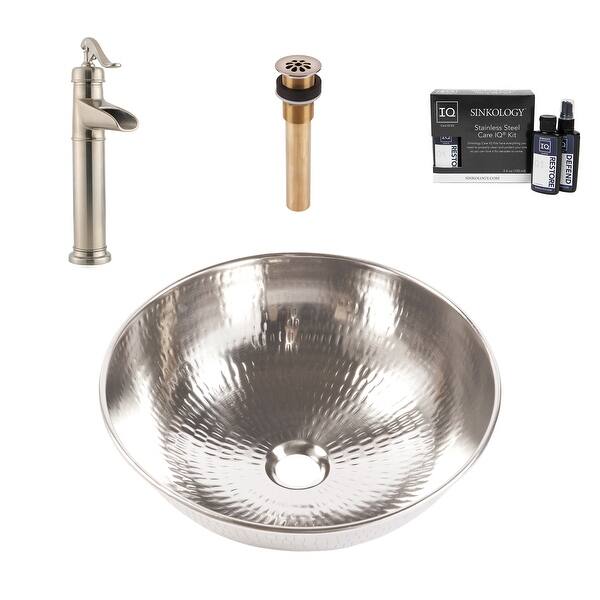 slide 2 of 10, Bohr Nickel 14.25" Round Vessel Bath Sink with Ashfield Vessel Faucet Kit