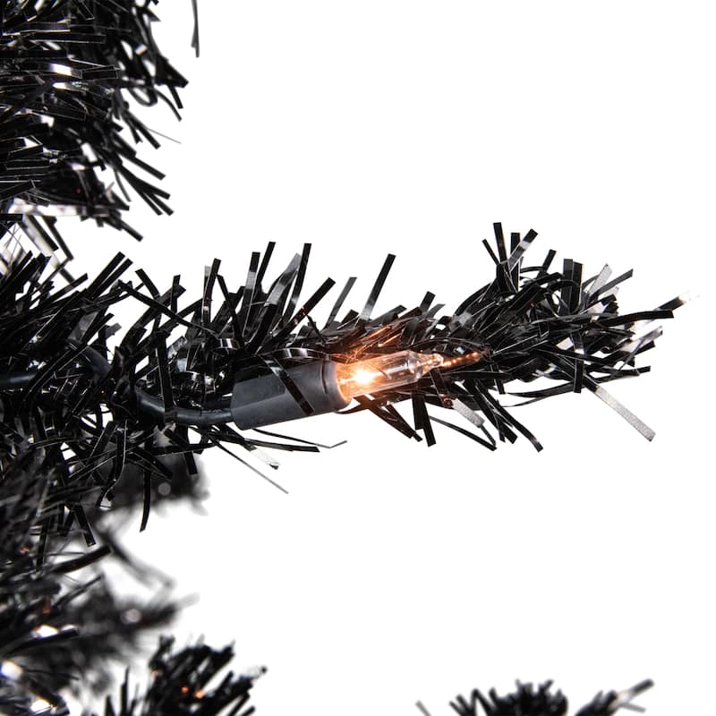 6' Pre-Lit Black Artificial Tinsel Christmas Tree Clear Lights