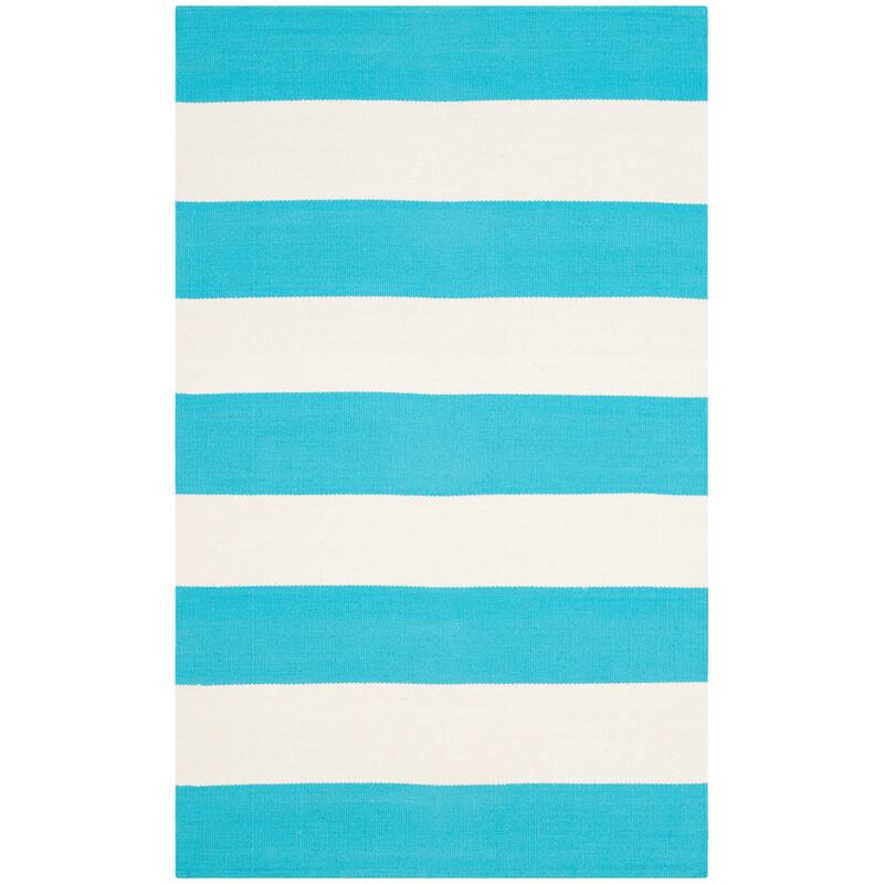 SAFAVIEH Handmade Montauk Caspian Stripe Cotton Flatweave Rug - 2'6" x 4' - Turquoise/Ivory