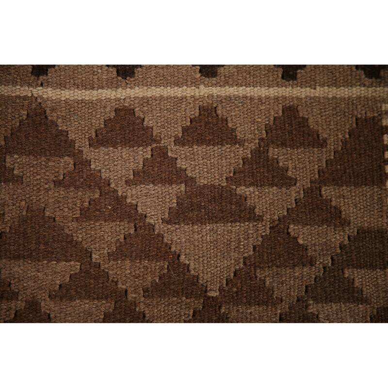 Brown Geometric Kilim Oriental Rug Flat-weave Wool Carpet - 3'4" x 4'10"