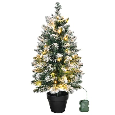 2ft Snowy Green Prelit Christmas Tree with LED Lights and Stable Plastic Base for Tabletop - 2 Feet