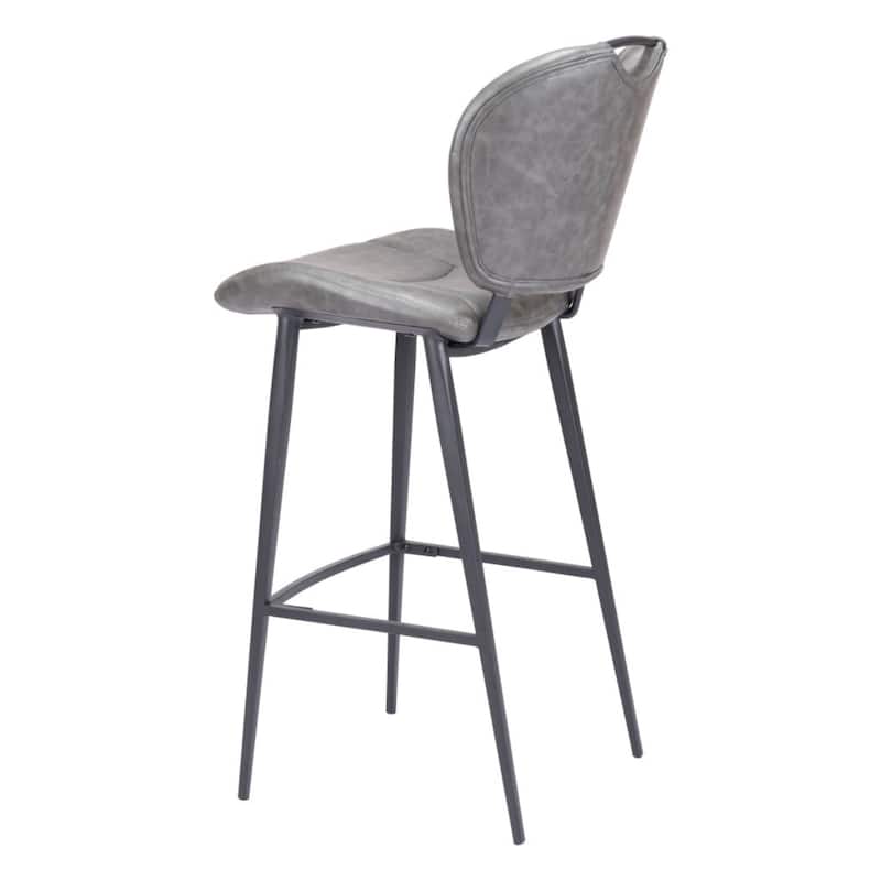 30-Inch Modern Grey Faux Leather Bar Stool with Low Back and Footrest Steel Frame Bar Height Chair - 43.7”H x 18.1”W x 23.2”D