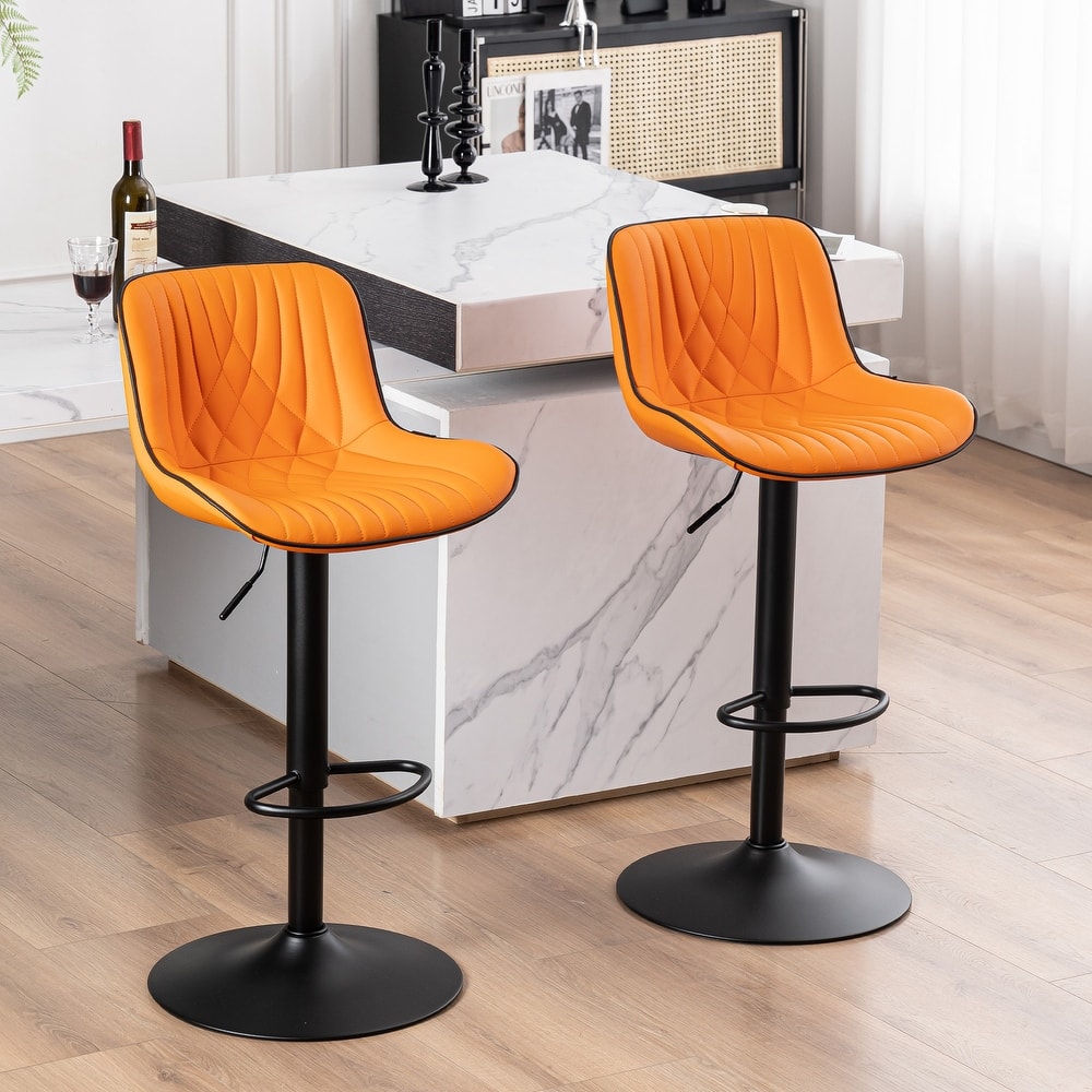 Adjustable Bar Stools Set of 2, Faux Leather Swivel Bar Chairs