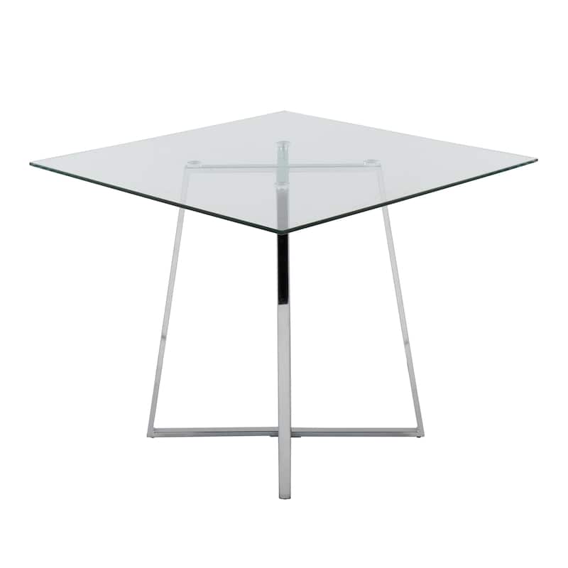 Silver Orchid Pugo Square Dining Table - Clear Glass & Chrome Metal