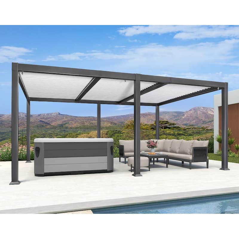 PURPLE LEAF Outdoor Louvered Pergola with Adjustable Metal Roof for Patio Pergola - 11.4' x 17.5' - Grey & White
