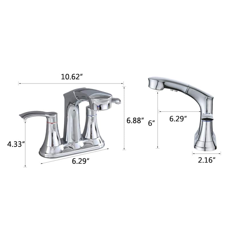 2 Handle Bathroom Sink Faucet with Pull Down Sprayer and Removable Aerator, Solid Brass Valve, Anti Fingerprint and Anti Rust