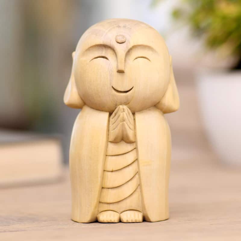 Novica Handmade Little Jizo Wood Statuette