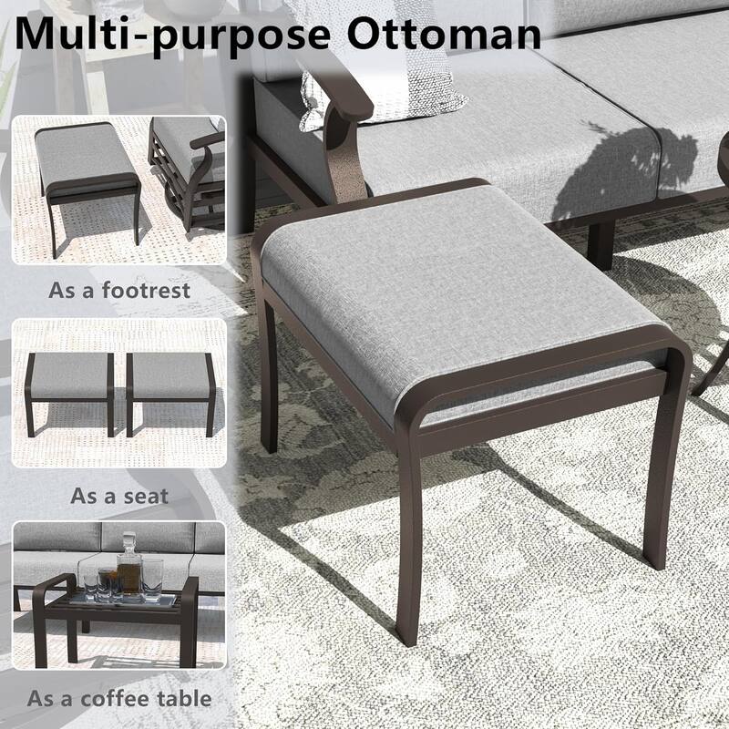 Aluminum Patio Furniture Set with Fire Pit, Ottomans & Rocking-Swivel Chairs, Modular Sofa with Thick Cushions