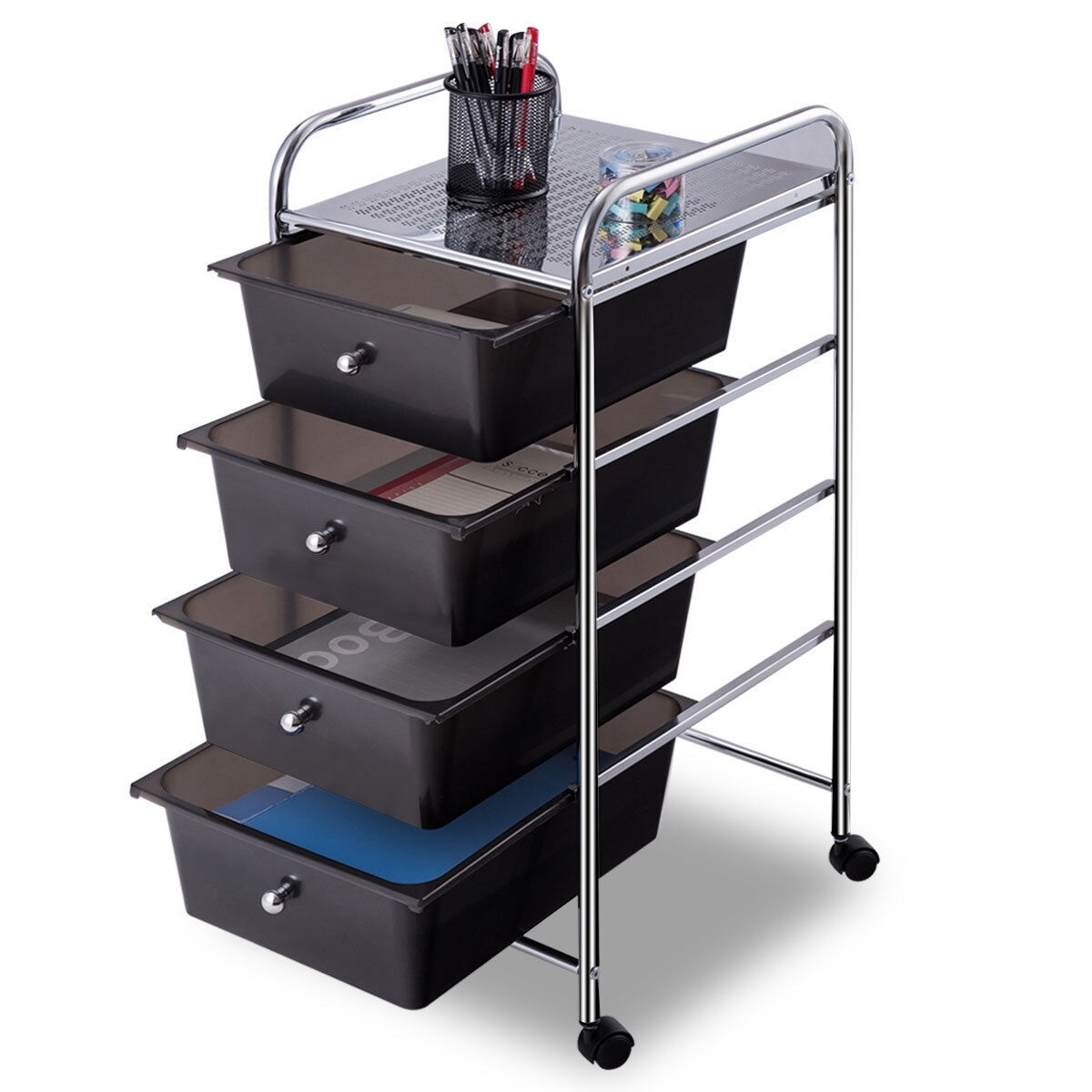 Shop Costway 4 Drawers Metal Rolling Storage Cart Scrapbook Supply