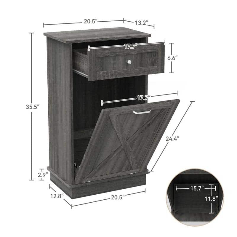 Wood 10-Gallon Tilt-Out Trash Can Cabinet Manual Lift