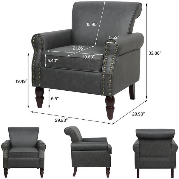 dimension image slide 10 of 11, Mid-Century Modern Accent Chairs with Nailhead Trim