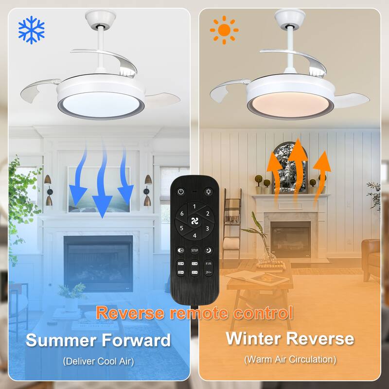 Cusp Barn 36 Inch Retractable Ceiling Fan with Lights, Modern 6 Speeds Silent DC Motor Fandelier Ceiling Fan for Bedroom