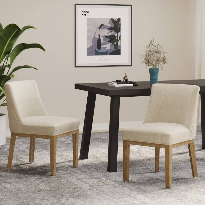 Armless Dining Chairs Set of 2 Modern Curved Back Kitchen Chairs with Wood Legs, Upholstered Dining Room Chairs Reception Chairs