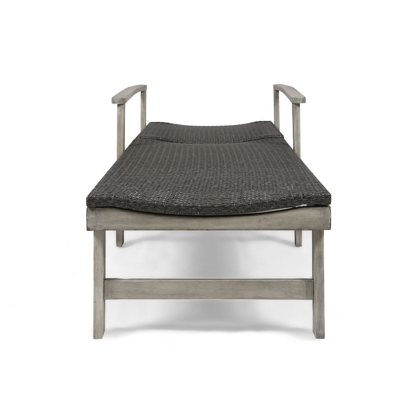 Hampton Outdoor Rustic Acacia Wood Chaise Lounge with Wicker Seating (Set of 2) by Christopher Knight Home
