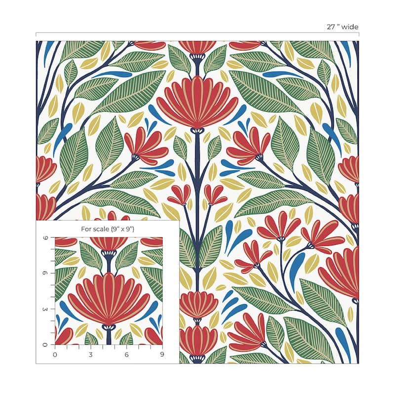 Seabrook Designs Carmela Folk Floral Unpasted Wallpaper