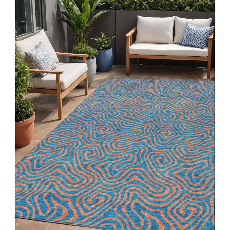 HomeRoots Abstract Transitional Rectangle Outdoor Rug - 5' X 8'