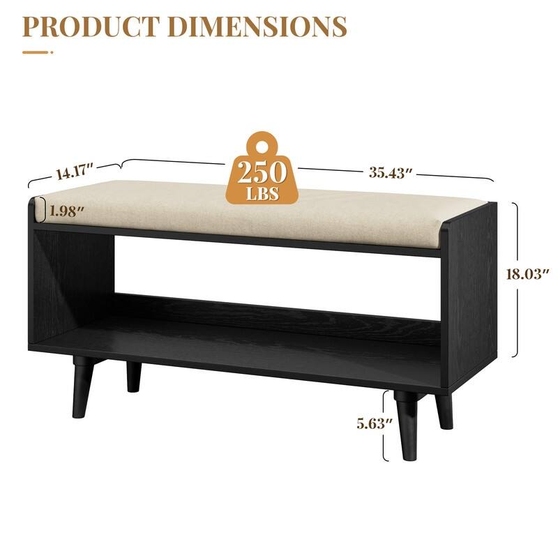 Upholstered End-of-Bed Bench with Shoe Storage – Solid Wood Frame, Anti-Slip Legs