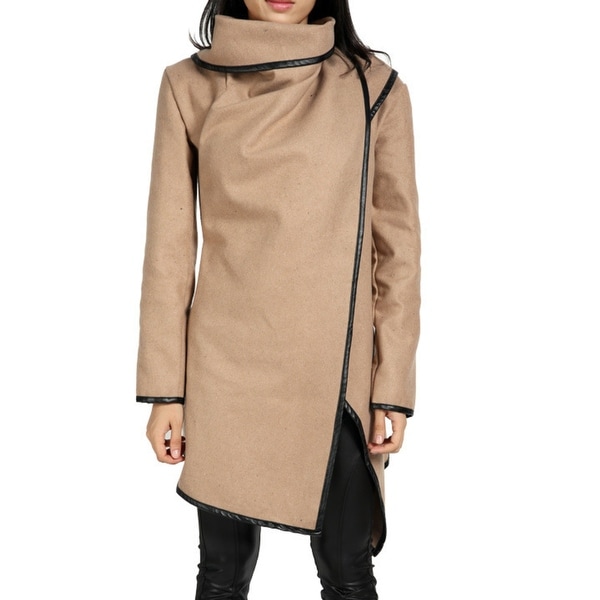 Women's Wool Jacket Wide-necked irregular wool-blend trench coat with a winter warm jacket