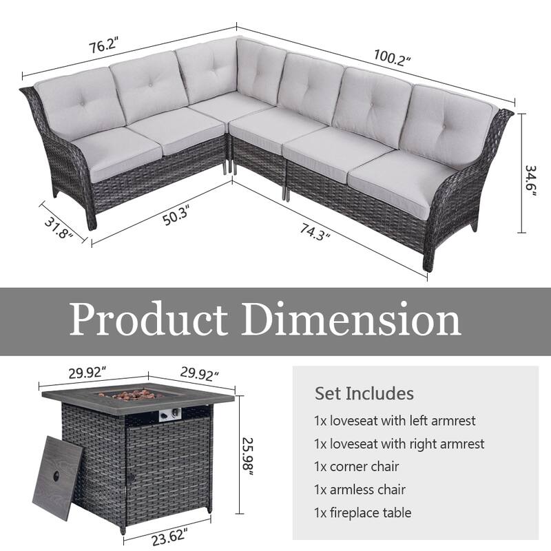 Gymojoy Wicker Outdoor Patio Furniture Sets with Fire Pit Table