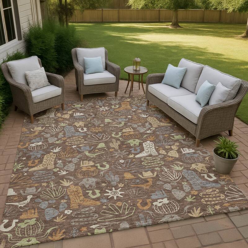 Machine Washable Indoor/ Outdoor Modern Ranch Chantille Rug - Chocolate - 3' x 5'