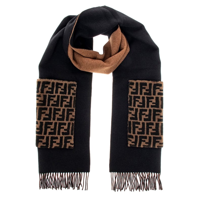 Fendi Scarf with Shearling FF Patch Pockets - Black and Brown