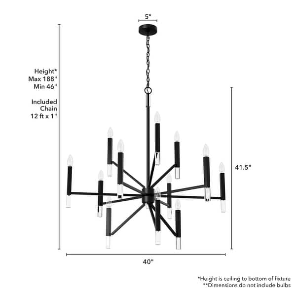 dimension image slide 2 of 4, Hunter Sunjai 12-Light 3-Tier Candle Chandelier - Contemporary, Glam, Geometric