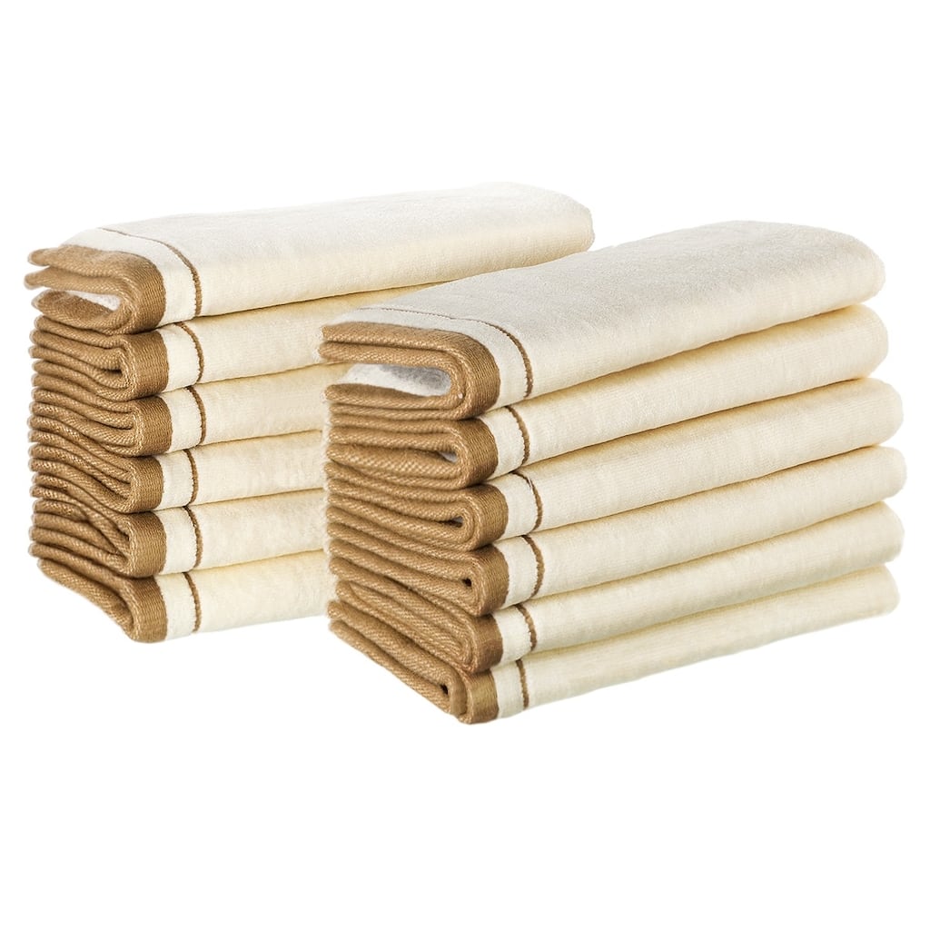 Creative Scents Cotton Velour Cream with Gold Brown Trim Fingertip Towel Set (12 Pack)