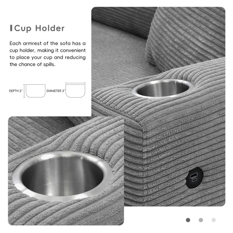 Deep Seat Recliner Sectional Sofa L Shape Cloud Couch wUSB, Cup Holder