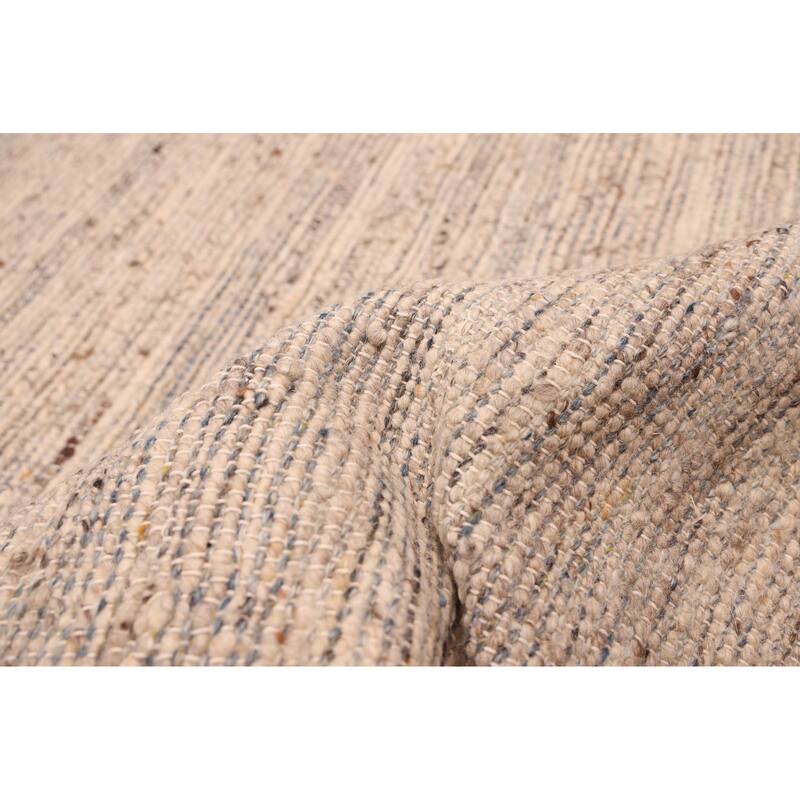 ECARPETGALLERY Braid weave Sienna Light Grey Wool Kilim - 8'3 x 10'4