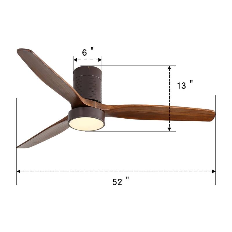 Flush Mount Wood Ceiling Fan with Dimmable LED Lights, Remote Control Ceiling Fan with Lights & 6 Speed Control