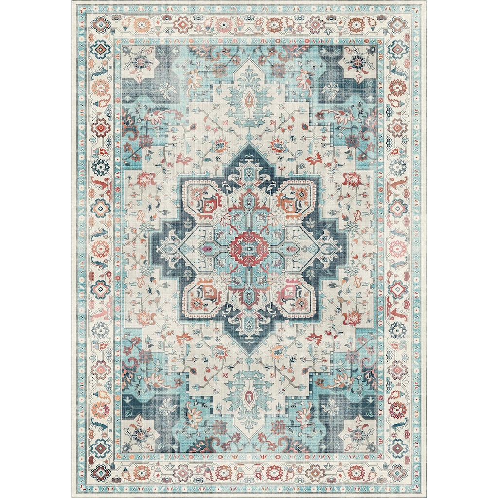 Mcow Neutral Floral Low Pile Machine Washable Non-Slip Area Rug - 9'X12'