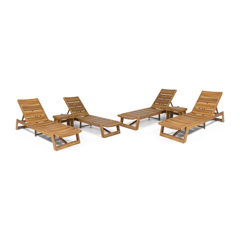 Kyoto Outdoor Acacia Wood 6 Piece Chaise Lounge Set by Christopher Knight Home