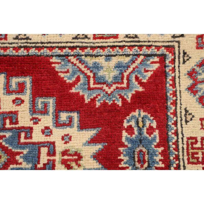 Geometric Red Kazak Accent Rug Handmade Wool Carpet - 2'9" x 4'0"