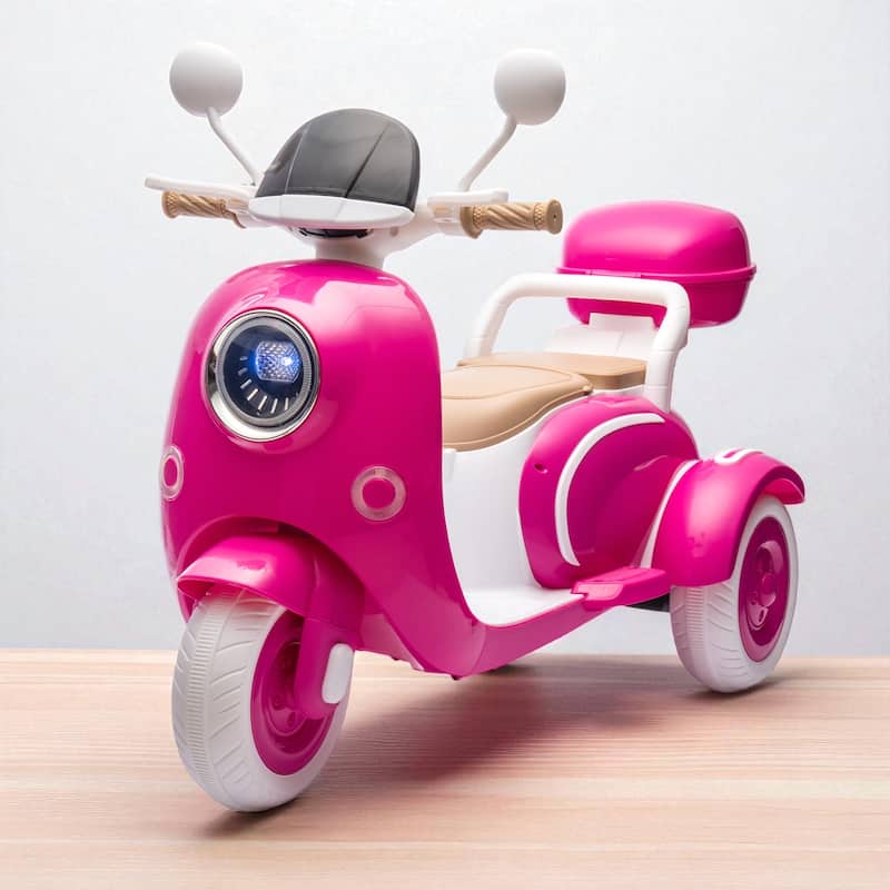 12V Two-Seater Kids Electric Motorcycle with Slow Start, Music, Bluetooth, and Oversized Storage for Ages 3-6 - Rose Red
