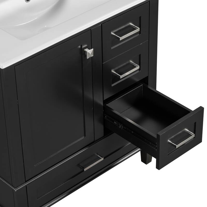 Single Sink Bathroom Vanity Cabinet, Vanity Base & Ceramic Sink Combo Set, 3 Drawers Bathroom Storage Cabinet, 30 Inch