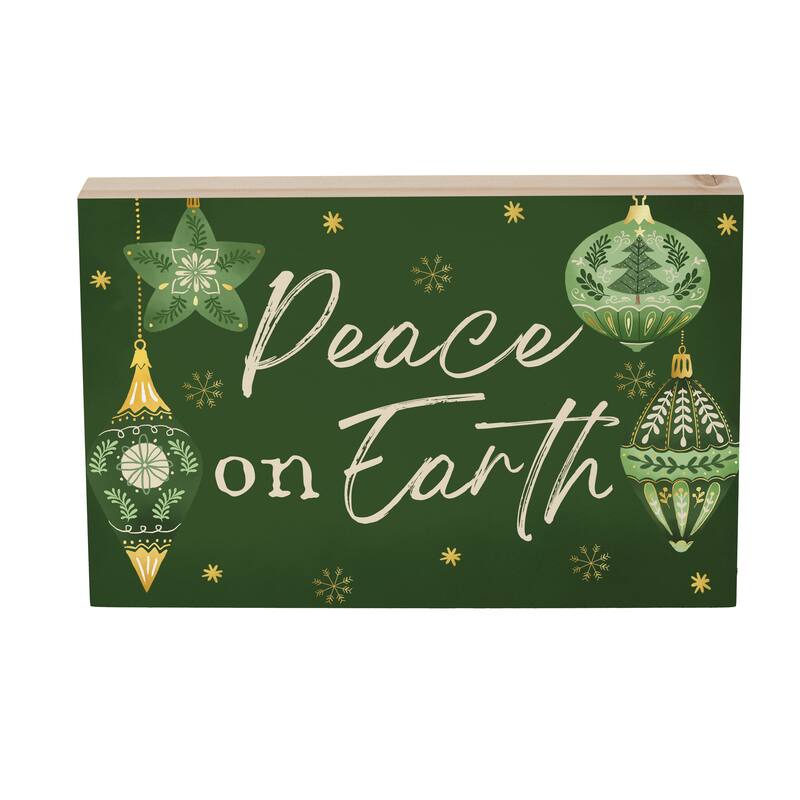 Shades of Green Sign Wood Block - "Peach On Earth" - 12"x8" - Multicolor