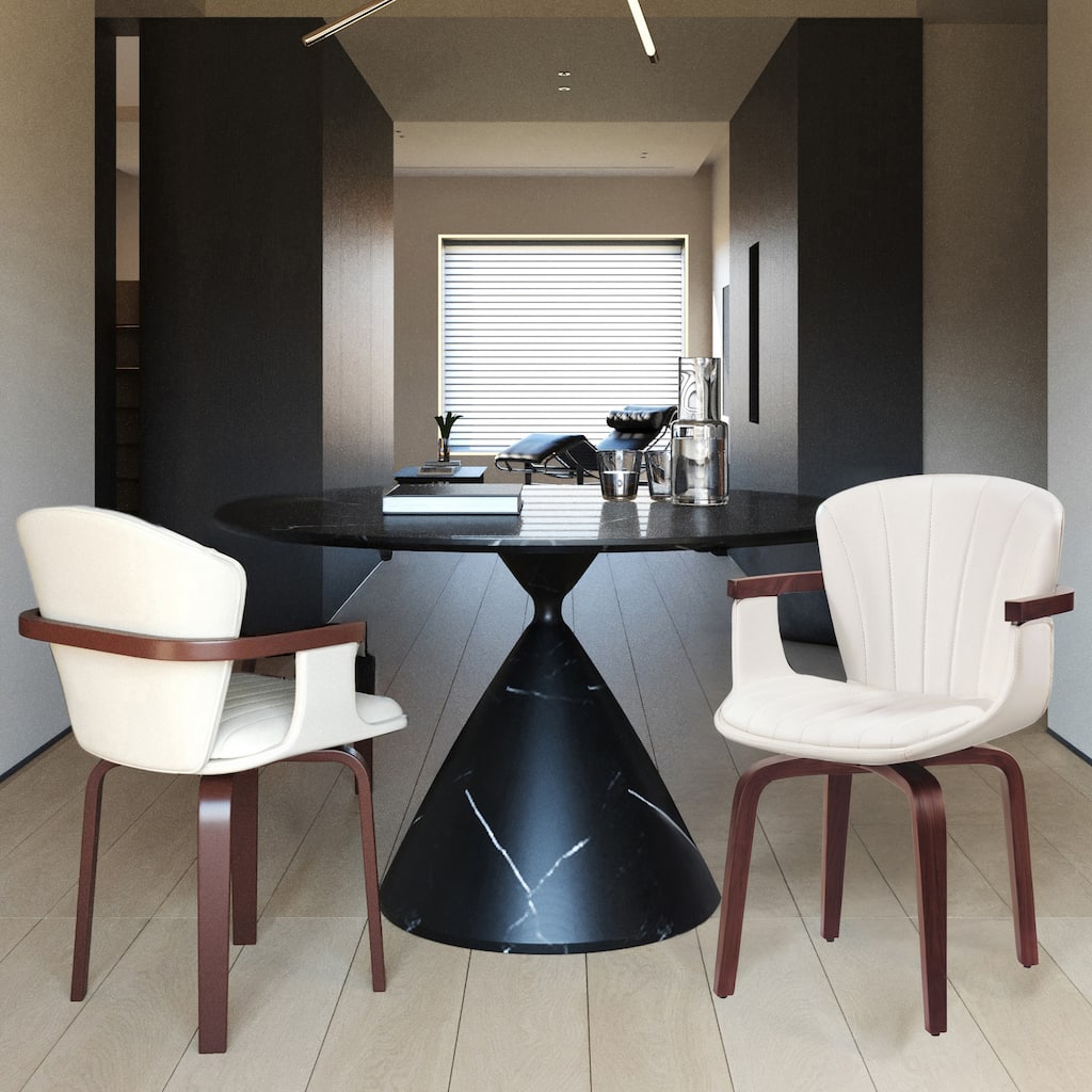 Modern 2 Piece Bentwood 360° Swivel PU Leather Dining Chair with Cushion, Backrest for Dining Room Kitchen Bedroom Living Room